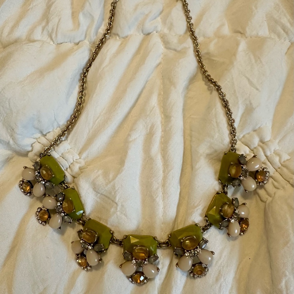 J. Crew Olive and Gold Floral Necklace